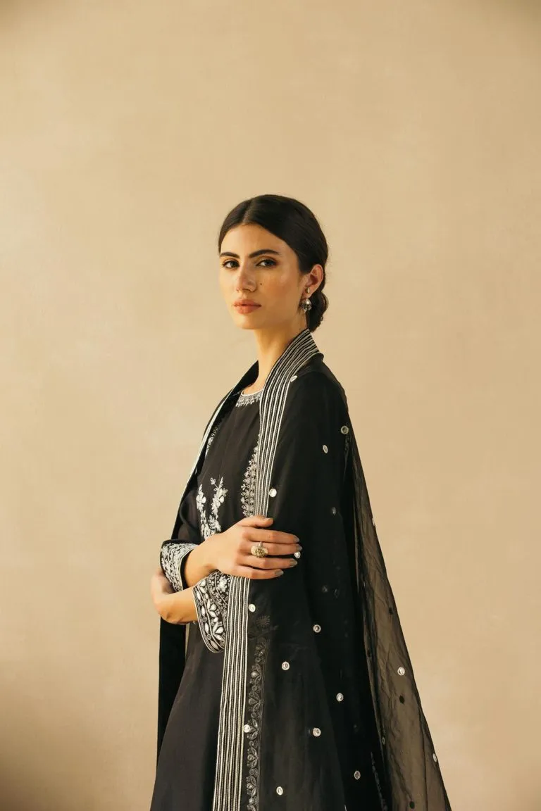 Midnight Black Gota Jaal Kurta Set