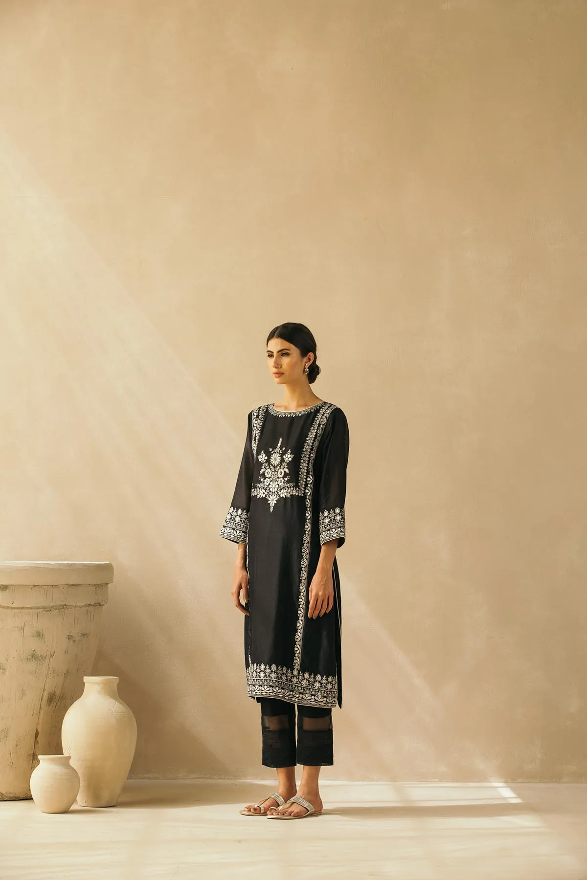 Midnight Black Gota Jaal Kurta Set