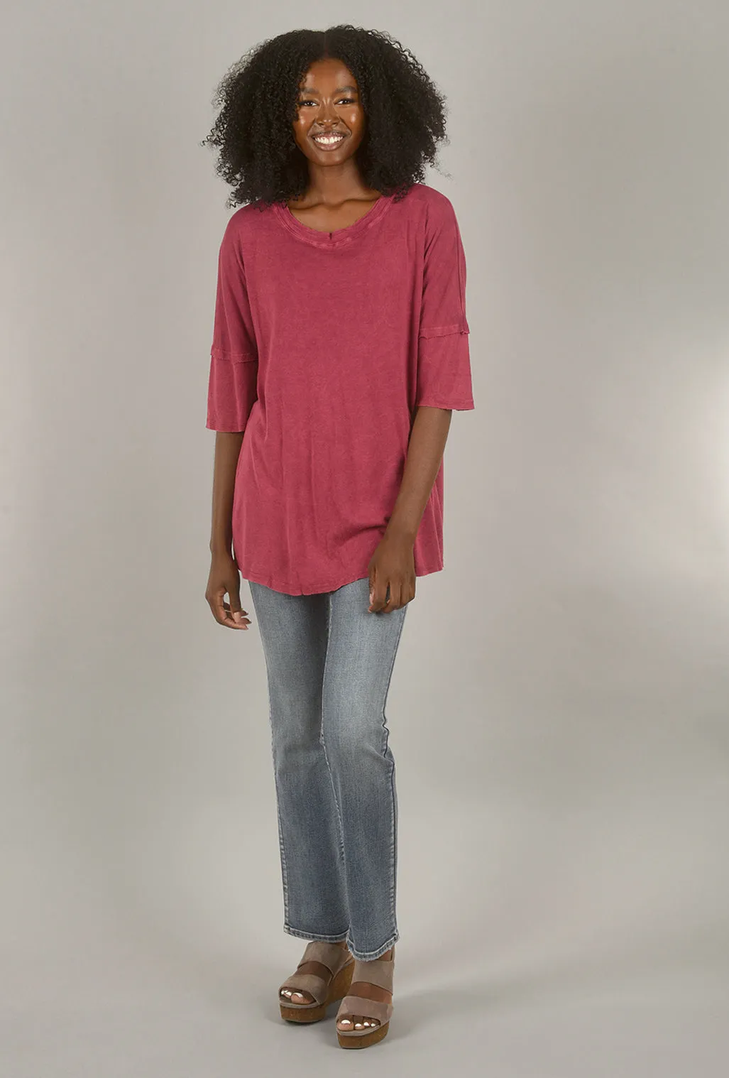 Mineral-Wash Back-Slit Top, Orchid