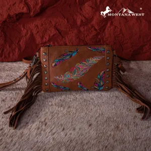 MW1242-181 Montana West Embroidered Feather Collection Clutch/Crossbody