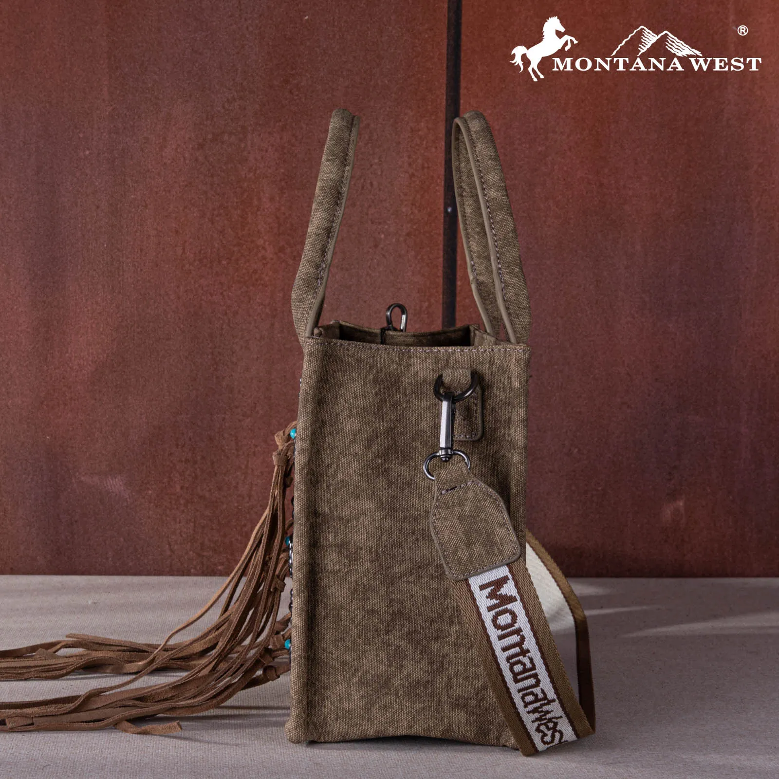 MW1255-8120S   Montana West Concho Tassel Tote/Crossbody - Khaki