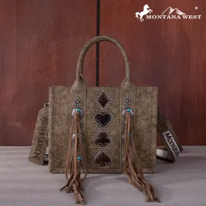 MW1255-8120S   Montana West Concho Tassel Tote/Crossbody - Khaki