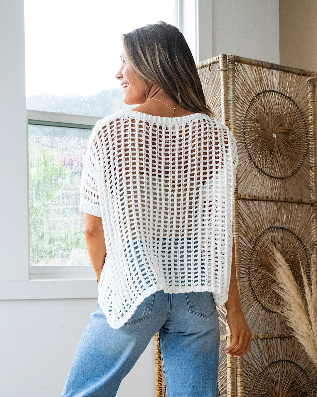 No Shame Ivory Open Weave Top