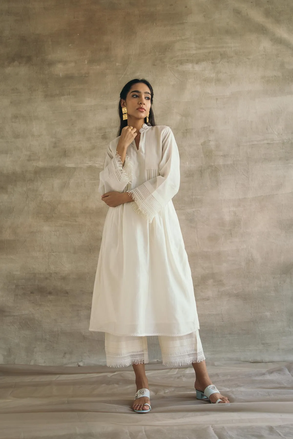 Pin Tuck and Lace Kurta Set