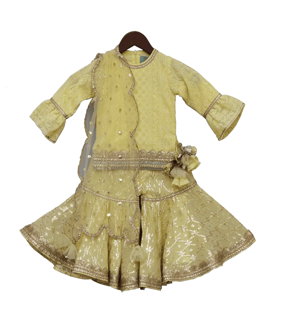 Pre Order: Lemon Yellow Embroidery Kurti with Sharara