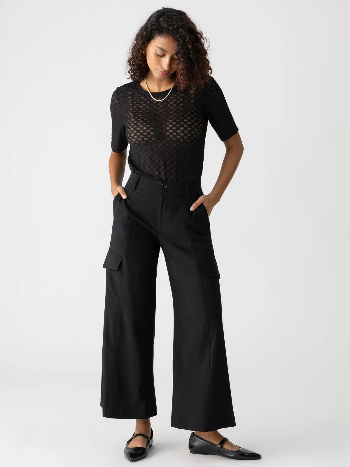 Rebel Wide Leg Standard Rise Crop Pant Black