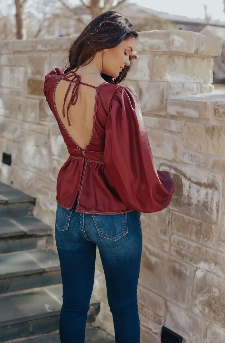 Red Leather Peplum Top