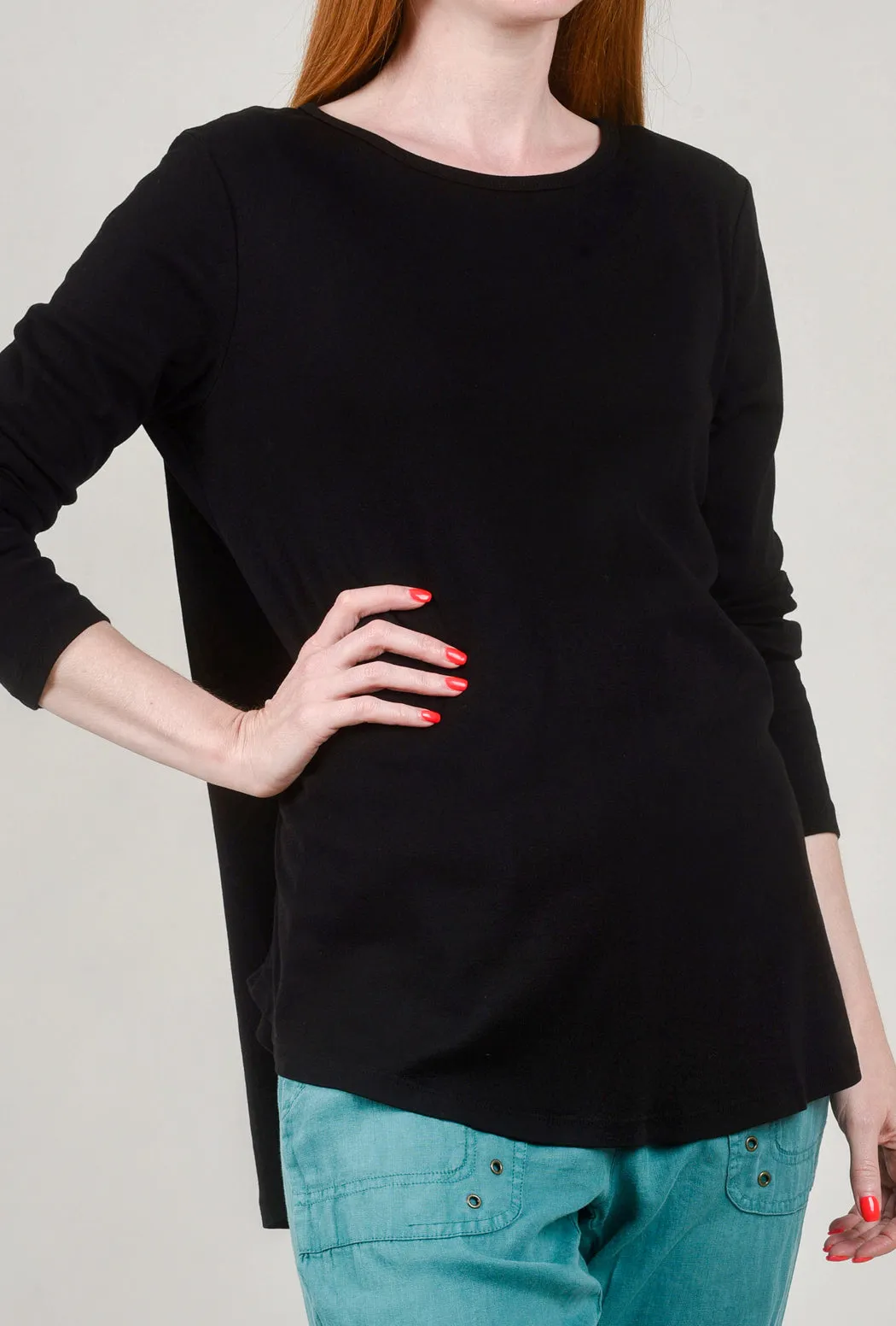 Relaxed L/S Round Neck Tee, Black