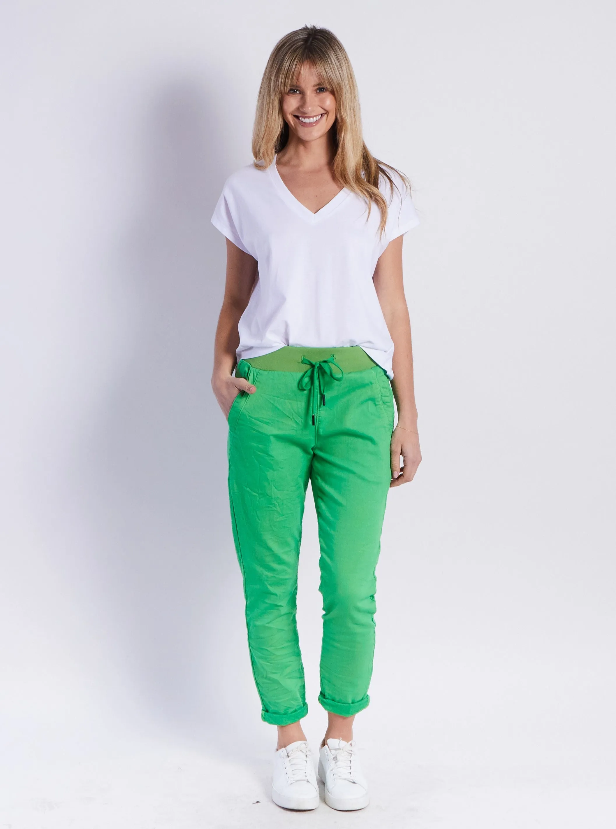 Riley Stretch Denim Joggers - Green