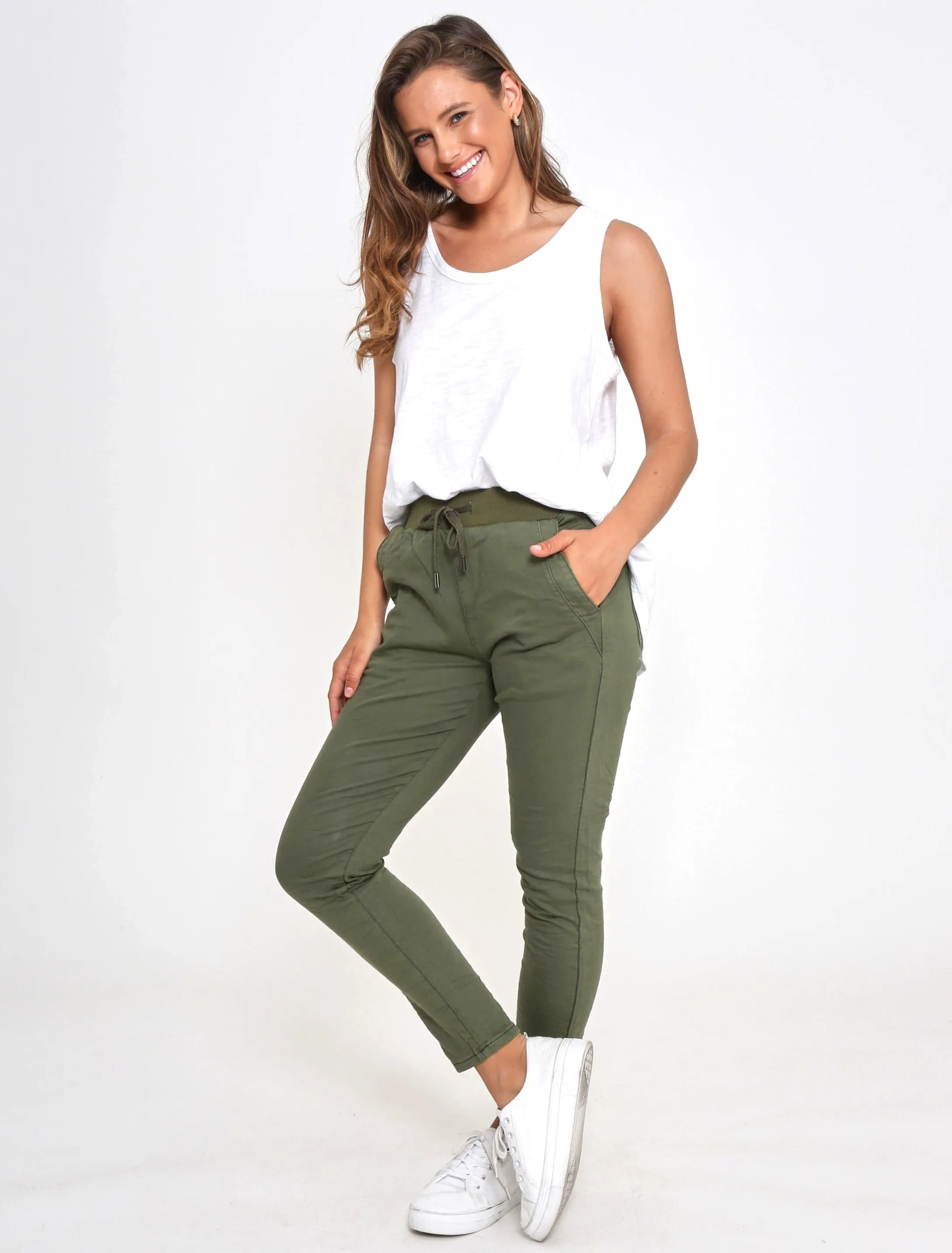 Riley Stretch Denim Joggers - Khaki