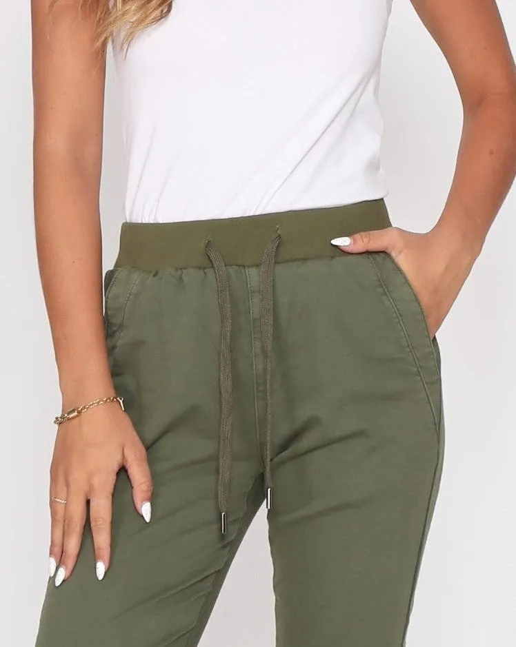 Riley Stretch Denim Joggers - Khaki