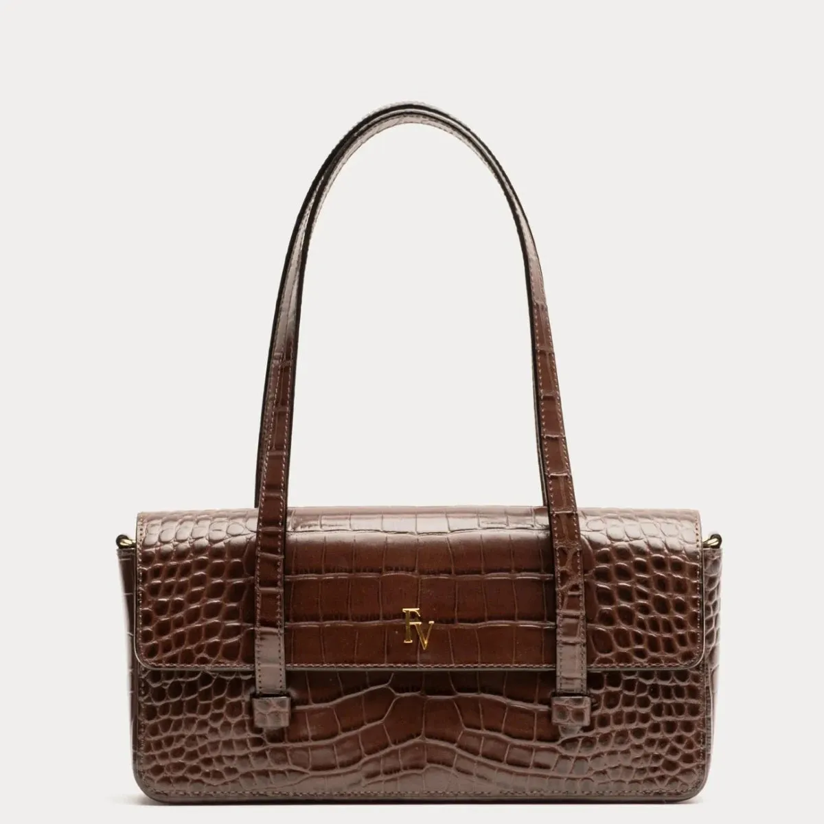 Small Slim Tote Croc Embossed Leather - Chocolate