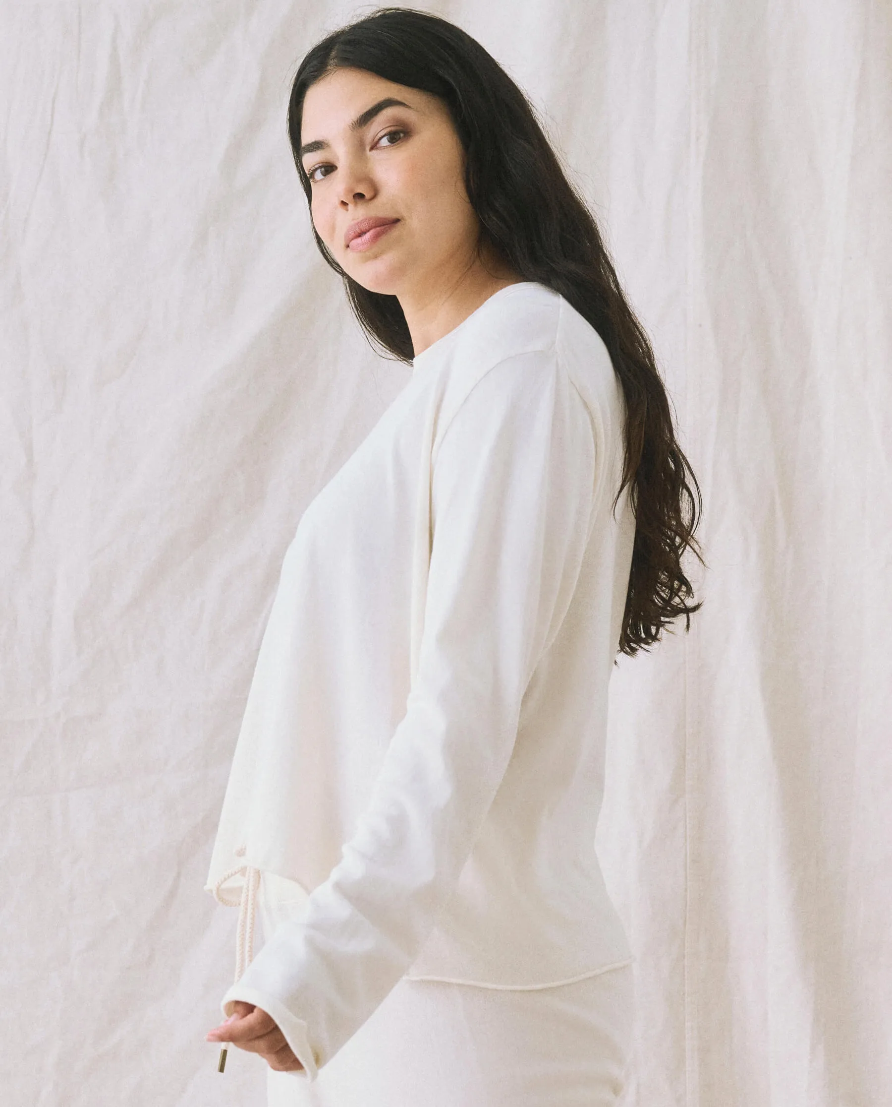 The Long Sleeve Crop Tee. -- Washed White