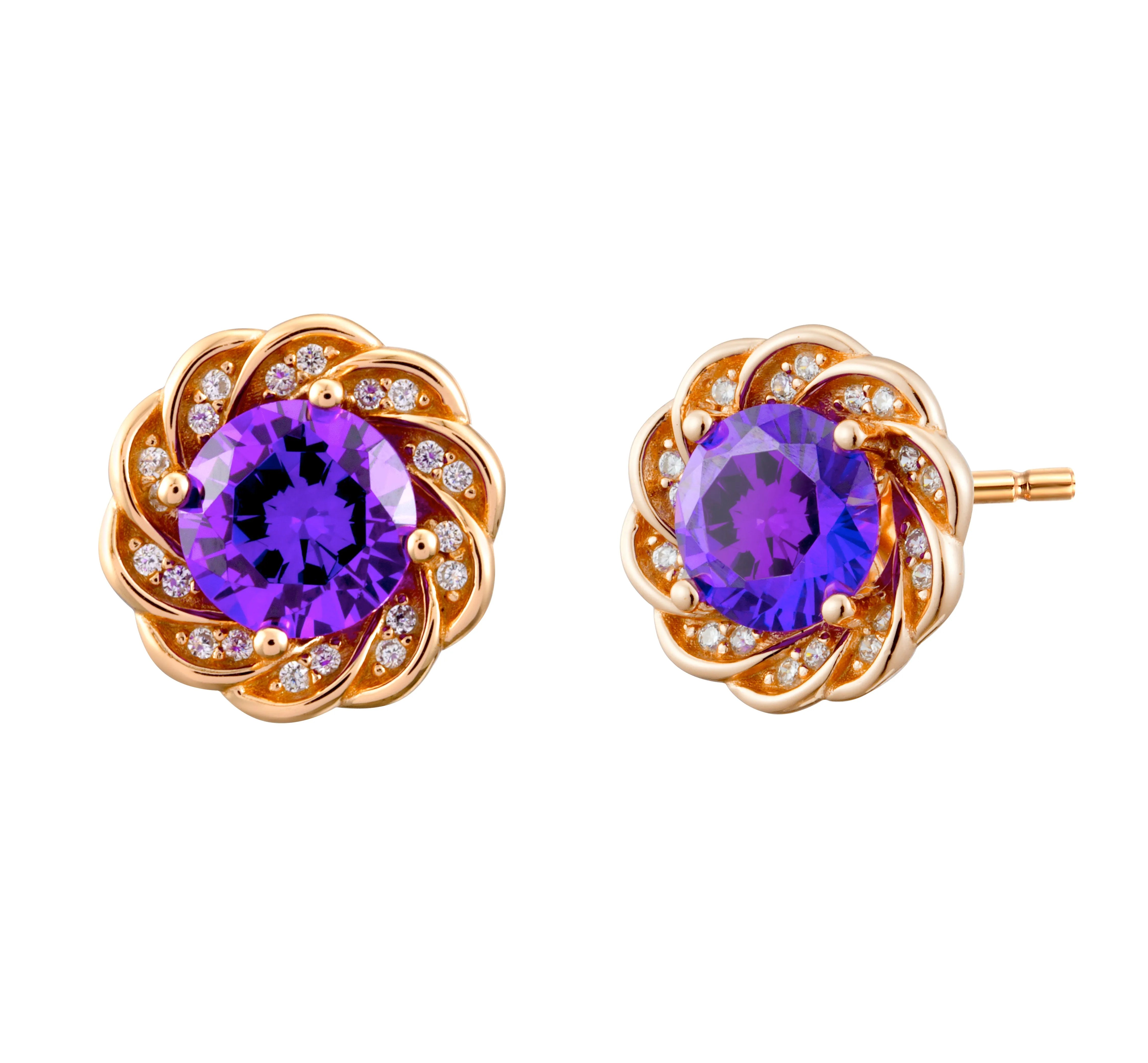 Victorian Amethyst Crystal Pave Stud Earrings