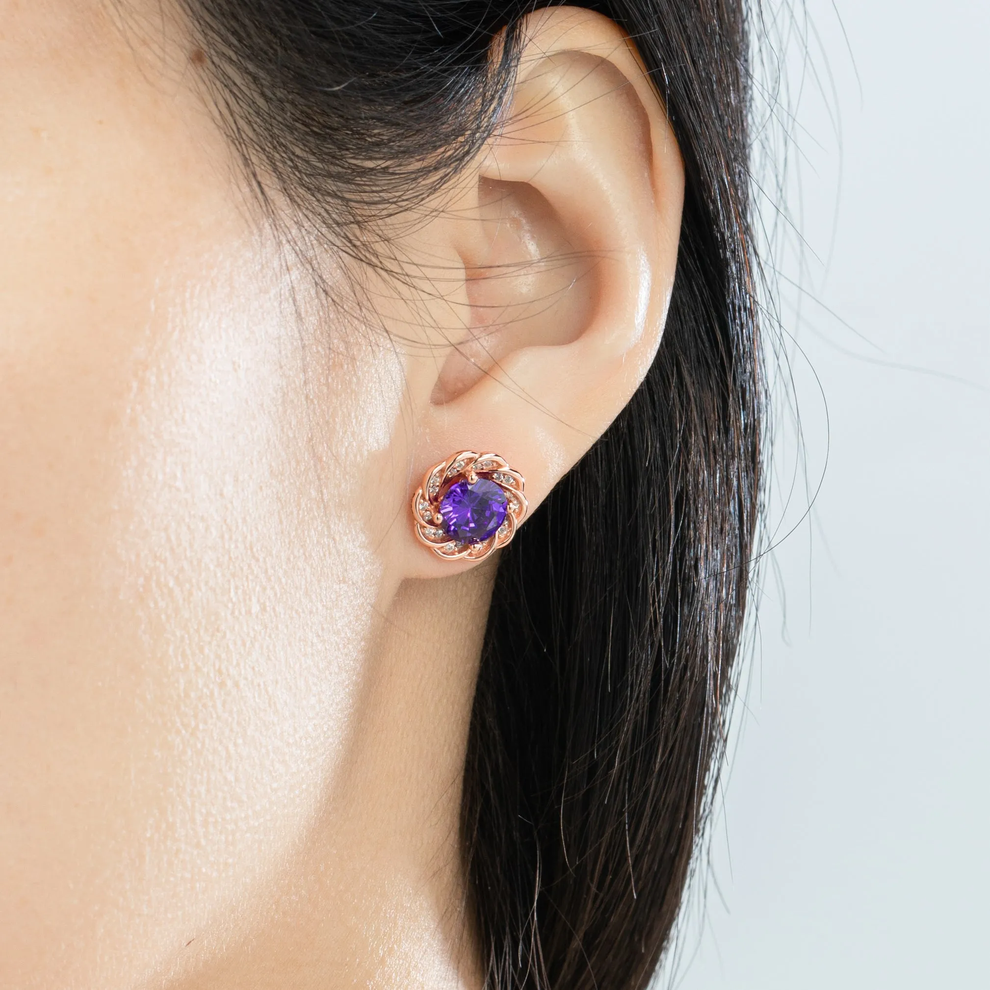 Victorian Amethyst Crystal Pave Stud Earrings