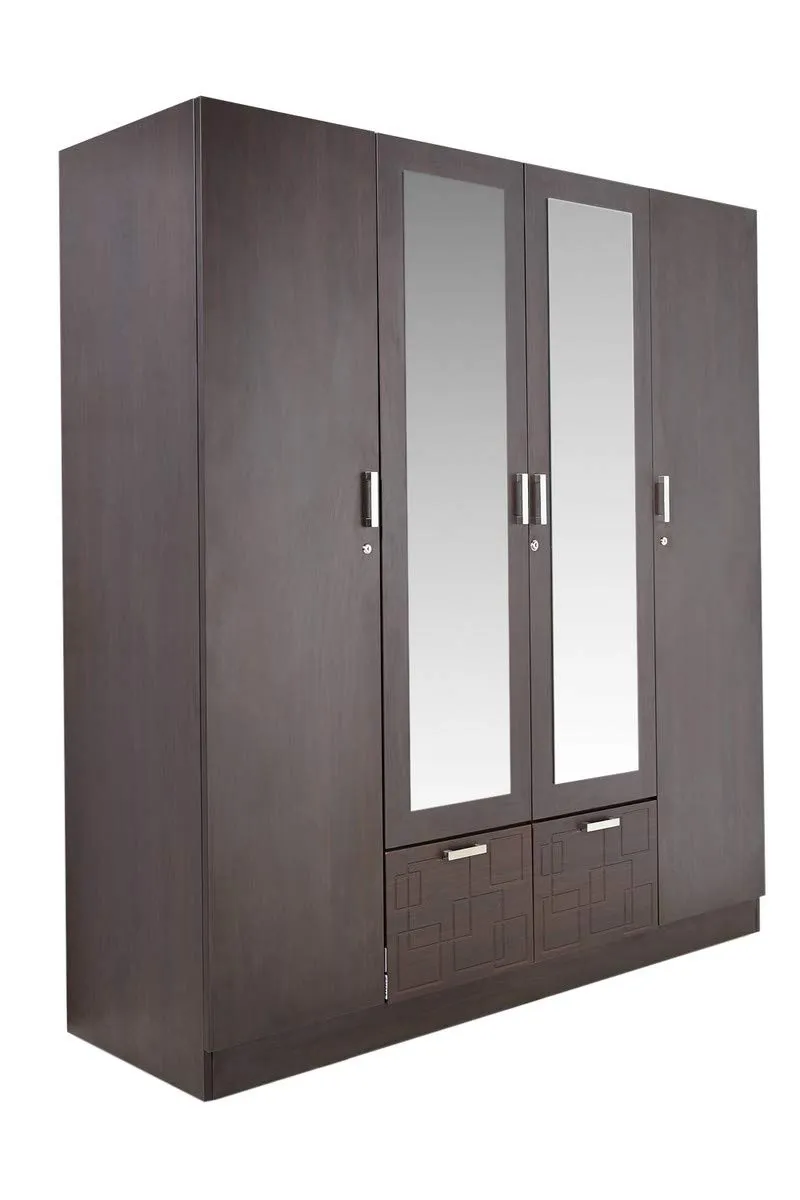 Wooden Wardrobe in 4 Door Options with Mirror