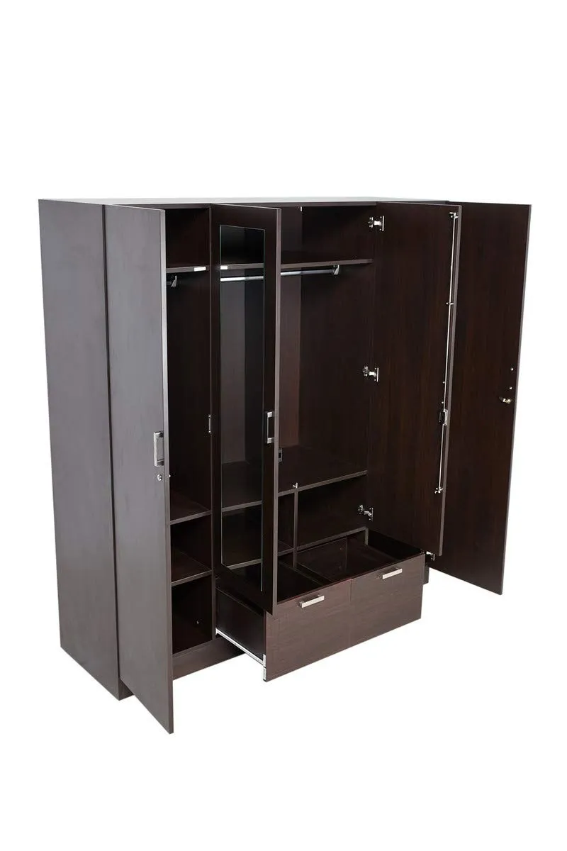 Wooden Wardrobe in 4 Door Options with Mirror