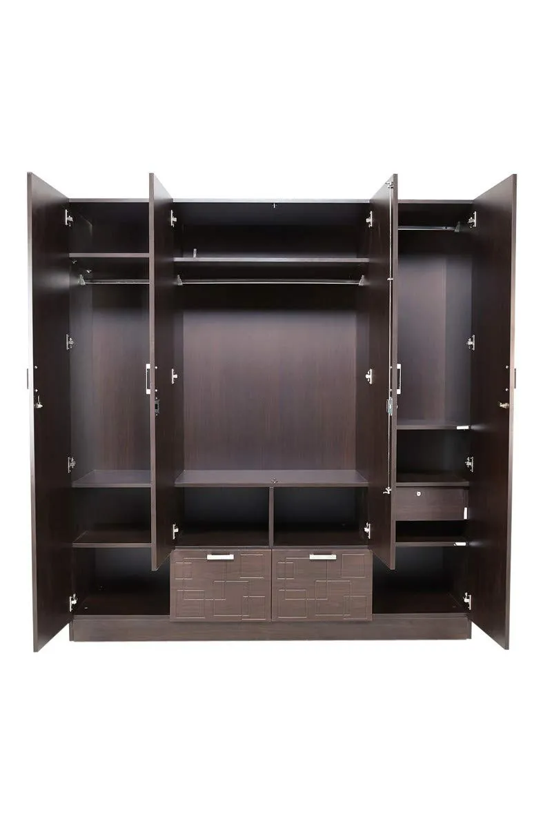 Wooden Wardrobe in 4 Door Options with Mirror