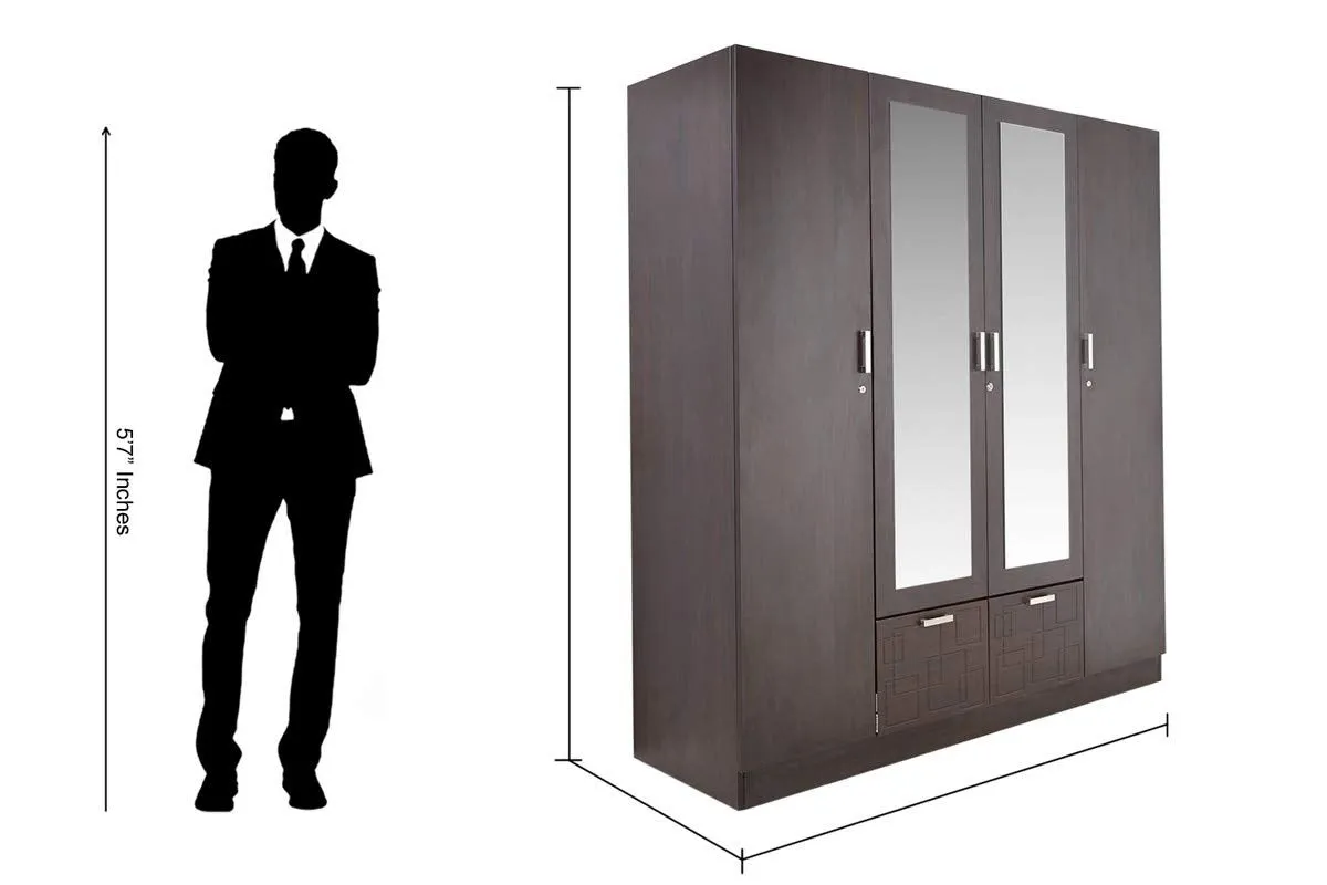 Wooden Wardrobe in 4 Door Options with Mirror