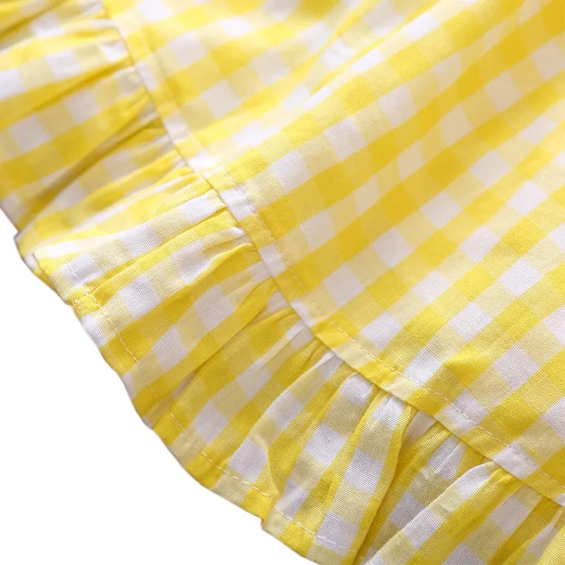 Yellow Plaid Top And Skirt Set