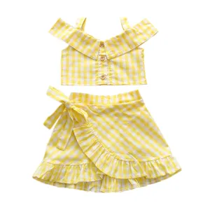 Yellow Plaid Top And Skirt Set