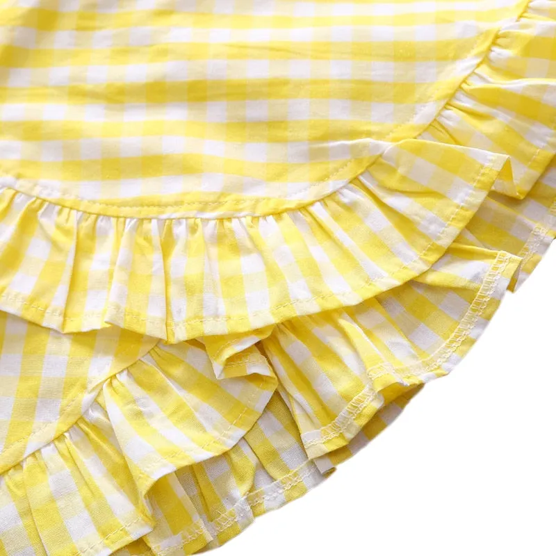 Yellow Plaid Top And Skirt Set