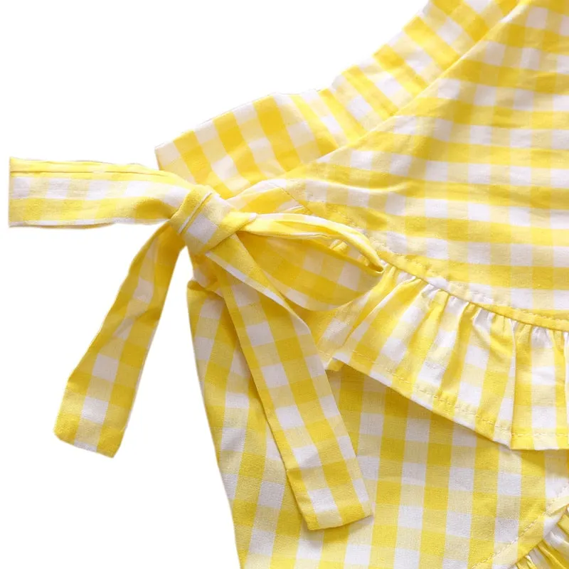 Yellow Plaid Top And Skirt Set